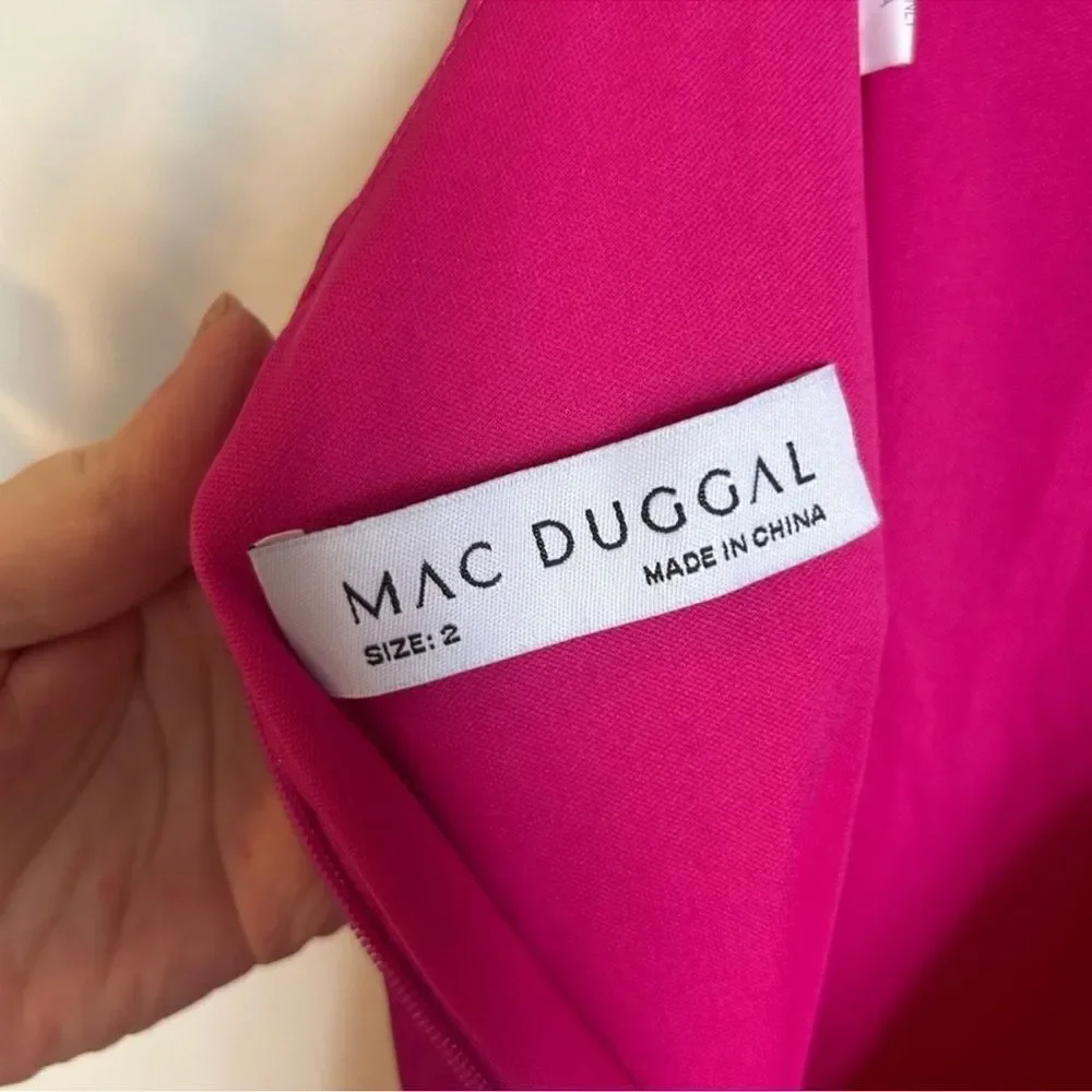 Mac Duggal Fuchsia Beaded Halter Neck Satin Mermaid Gown